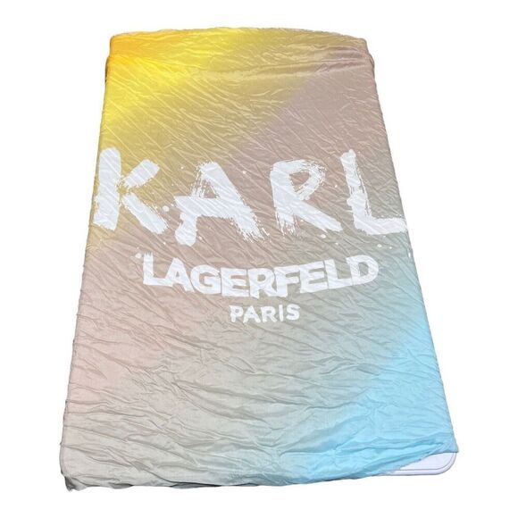 Karl Lagerfeld Paris Scarf Silk Blend Sun Bleached Square Blue Logo Fall Layer - Picture 11 of 12